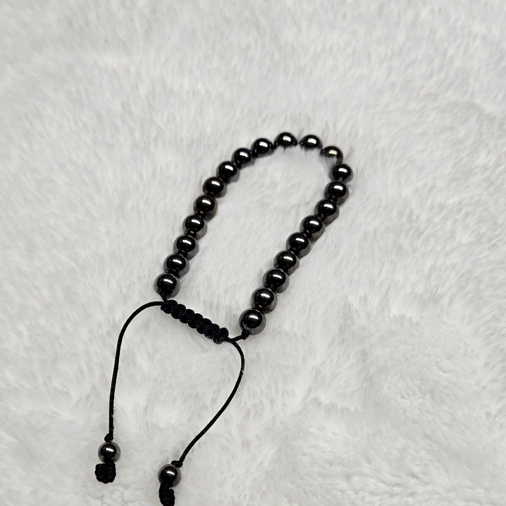 Black Chrome Beaded Bracelet with Adjustable Black Cord
